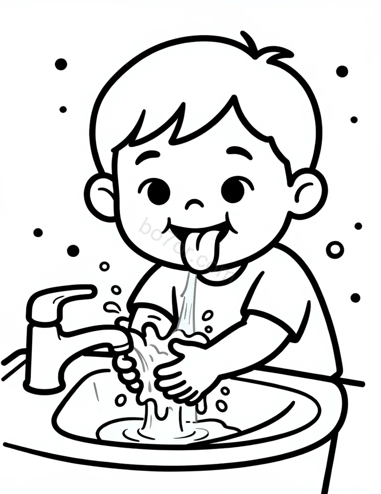 child face washing silly tongue