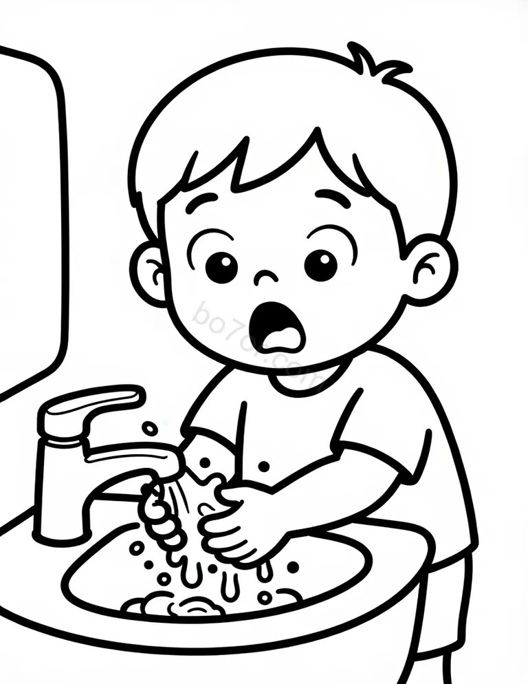 child face washing surprised