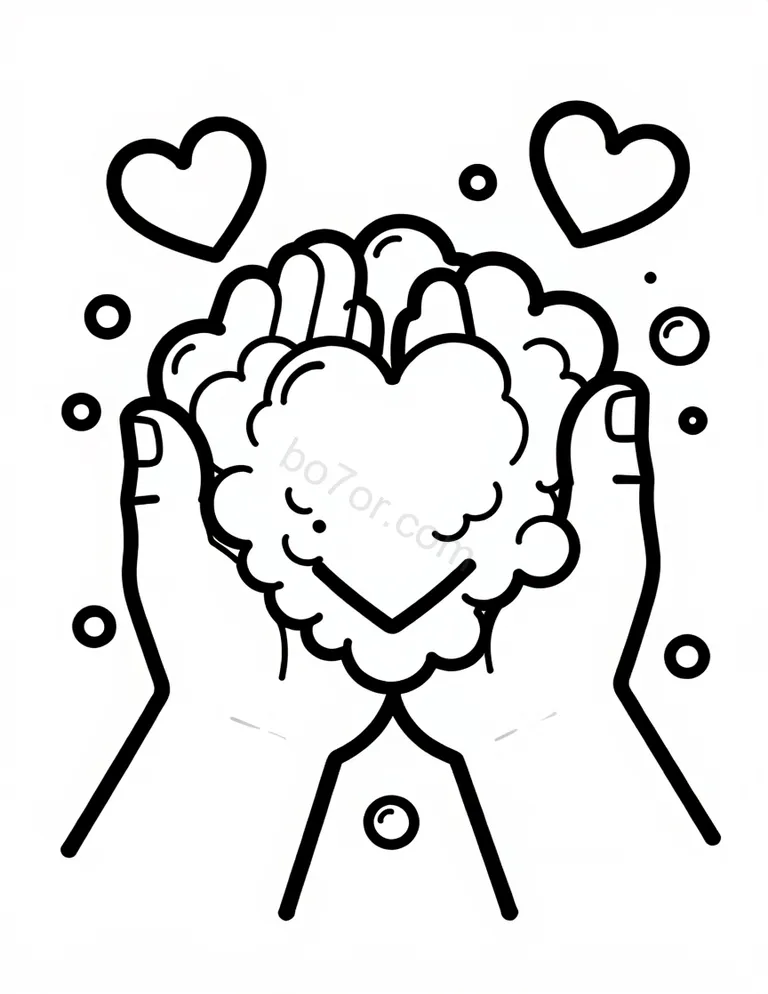 hand washing with bubbles hearts
