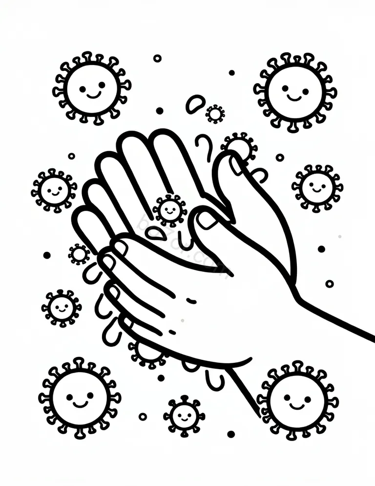 hand washing with germs flying