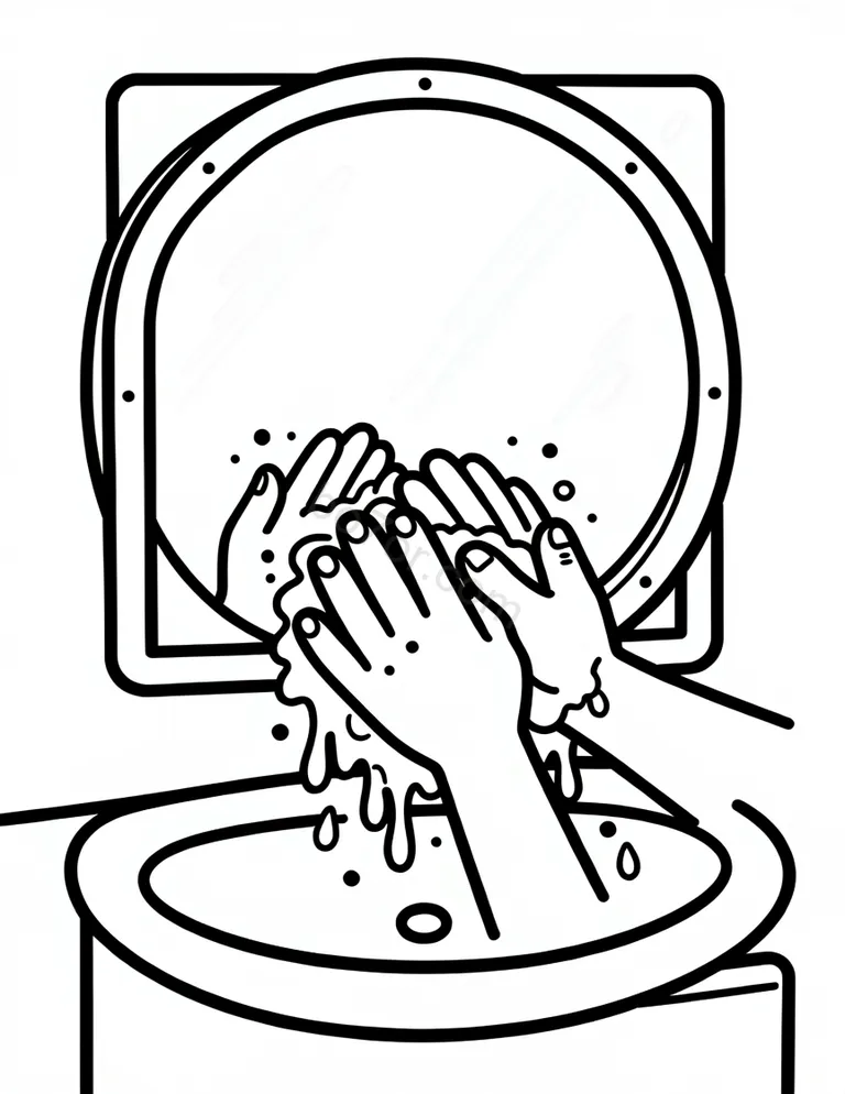 hand washing with mirror