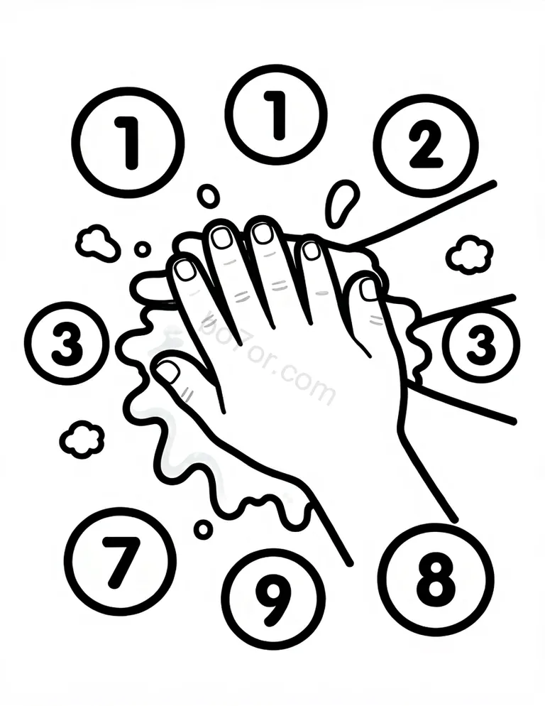 hand washing with step numbers