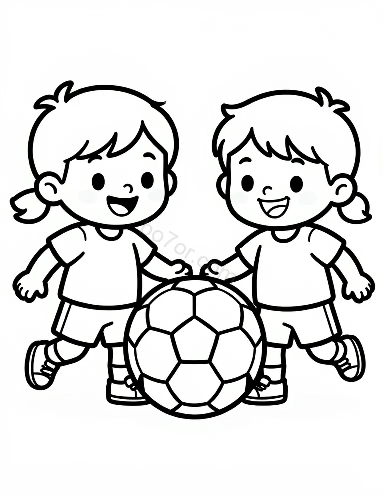 soccer ball with two kids