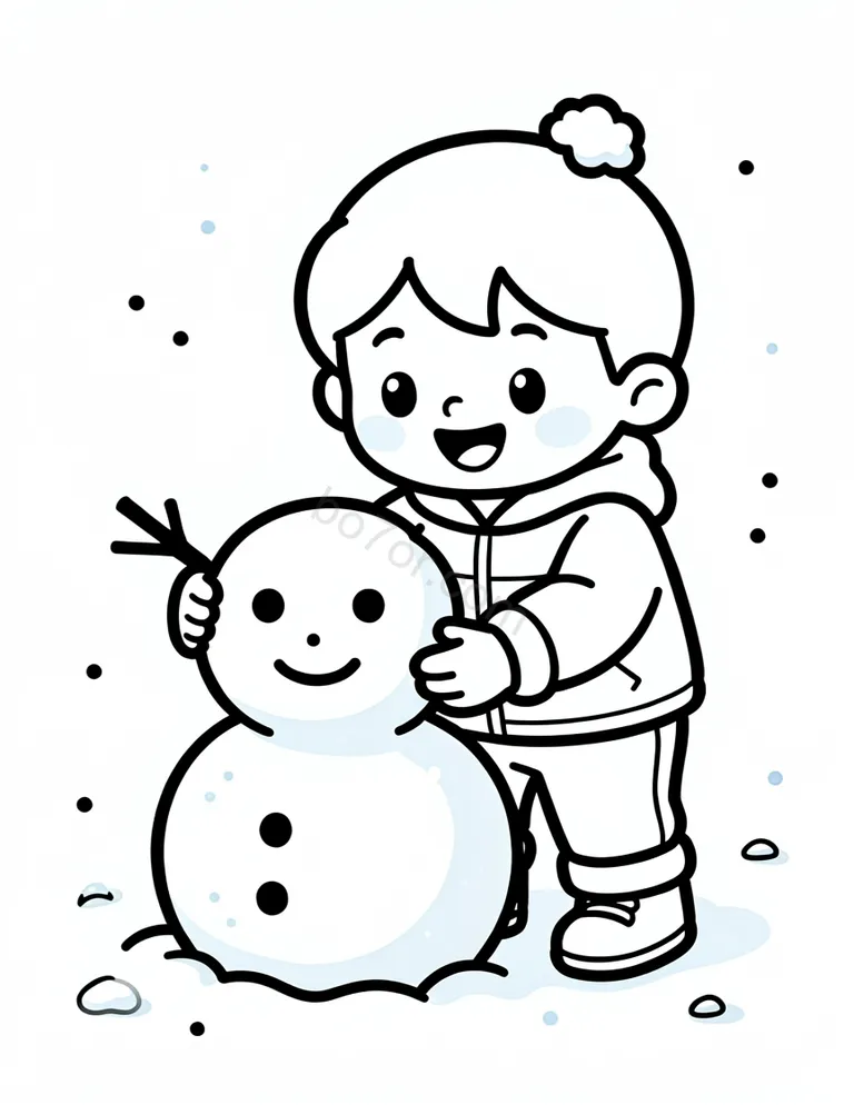 winter child building snowman